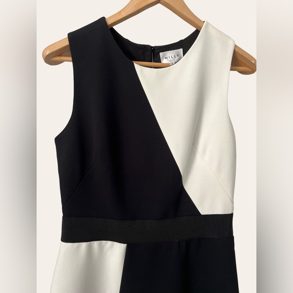MILLY NEW Black & White Asymmetrical Sleeveless Colorblock Dress Size 8 - Picture 10 of 12